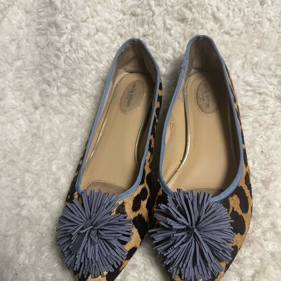 Wendy Williams leather calf hair Leopard Print Flats with Blue trim SZ10W - Picture 2 of 11